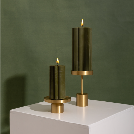 Ribbed Pillar Candle - Olive Green