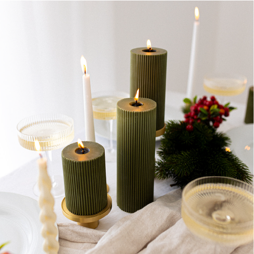 
                  
                    Ribbed Pillar Candle - Olive Green
                  
                